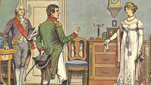 Unterredung mit Napoleon in Tilsit, 1807 aus: „Die Königin Luise in 50 Bildern für Jung und Alt“, Verlag Paul Kittel, Berlin 1896 © Sammlung Jürgen Luh Unterredung mit Napoleon in Tilsit, 1807 aus: „Die Königin Luise in 50 Bildern für Jung und Alt“, Verlag Paul Kittel, Berlin 1896