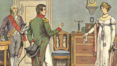 Unterredung mit Napoleon in Tilsit, 1807 aus: „Die Königin Luise in 50 Bildern für Jung und Alt“, Verlag Paul Kittel, Berlin 1896 © Sammlung Jürgen Luh Ungeheuer trifft Papagei