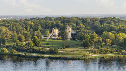 Babelsberg Park, View from the Glienicke Bridge across the Deep Lake to the Babelsberg Palace