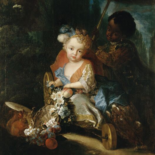 Antoine Pesne, Prinz Friedrich Ludwig oder Prinz Friedrich Wilhelm von Preußen im Gartenwagen mit Friedrich Ludwig (?)