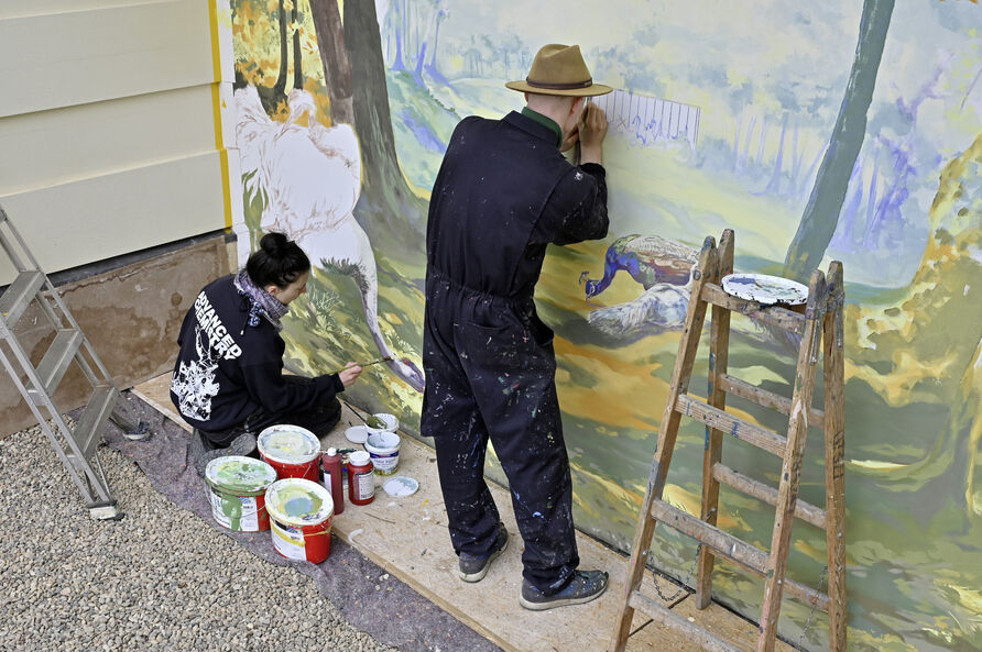 Wandbild Schloss Pfaueninsel, Eindrücke vom Arbeitsprozess