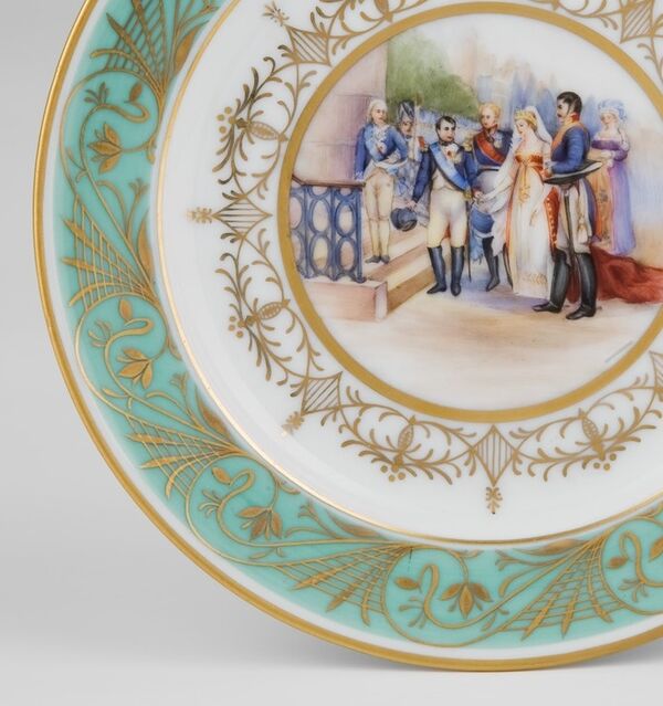 Königliche Porzellanmanufaktur Berlin: Teller mit der Darstellung der Begegnung von Luise und Napoleon, um 1840, B 2009/87