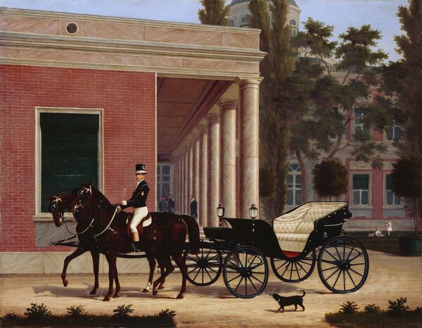 Litfas: Zweispännige Kutsche vor dem Marmorpalais, 1861