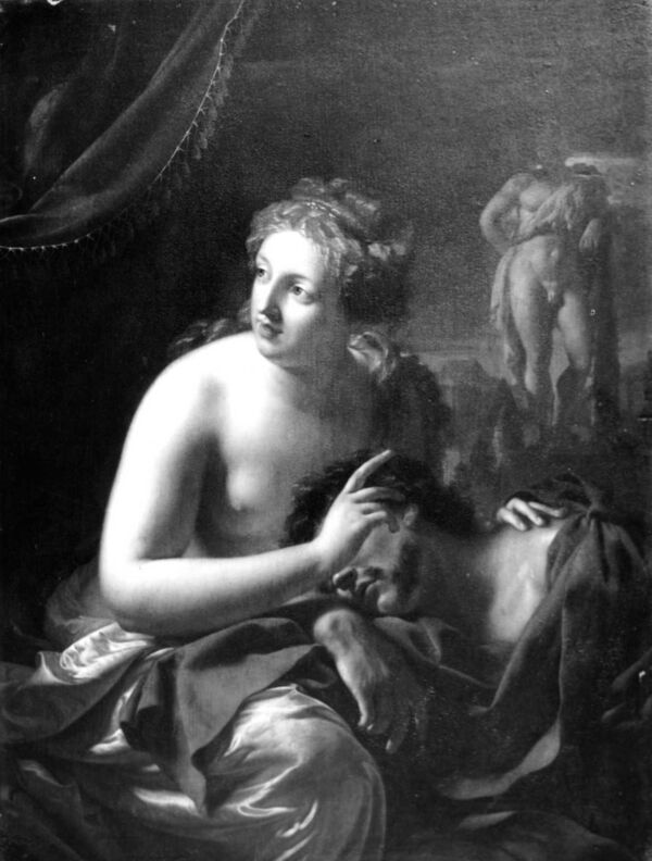 Adriaen van der Werff-Schule, Simson und Delila, 1693, Öl auf Holz, 35,5 x 28 cm, seit 1771 in der Bildergalerie von Sanssouci, seit 1945 Kriegsverlust