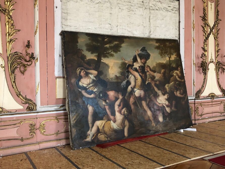 In der Oberen Galerie des Neuen Palais: Ausbau des Kunstwerkes von Luca Giordano „Der Raub der Sabinerinnen“
