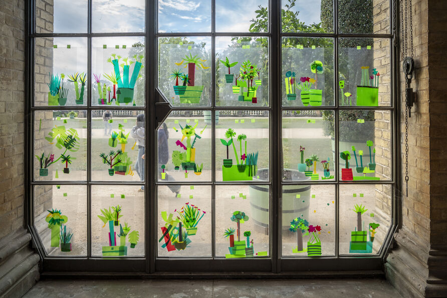 Fensterbilder in der Pflanzenhalle der Orangerie