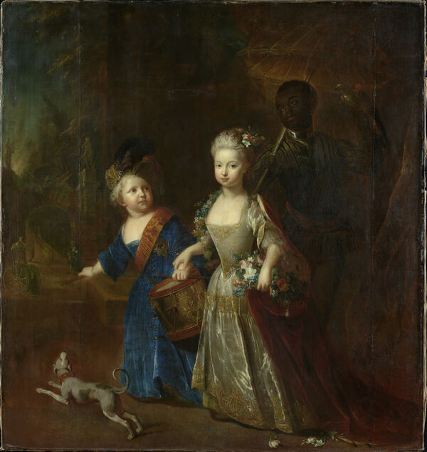 Antoine Pesne, Friedrich der Große als Kronprinz und seine Schwester Wilhelmine mit schwarzem Kammerdiener, 1714, SPSG, GK I 3418