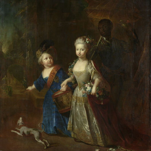 Antoine Pesne, Friedrich der Große als Kronprinz und seine Schwester Wilhelmine mit schwarzem Kammerdiener, 1714, SPSG, GK I 3418