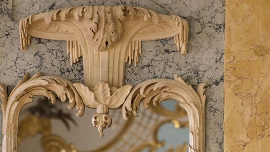 Schloss Rheinsberg, Muschelsaal, Detail © SPSG / Leo Seidel Schloss Rheinsberg, Muschelsaal, Detail mit Spiegel