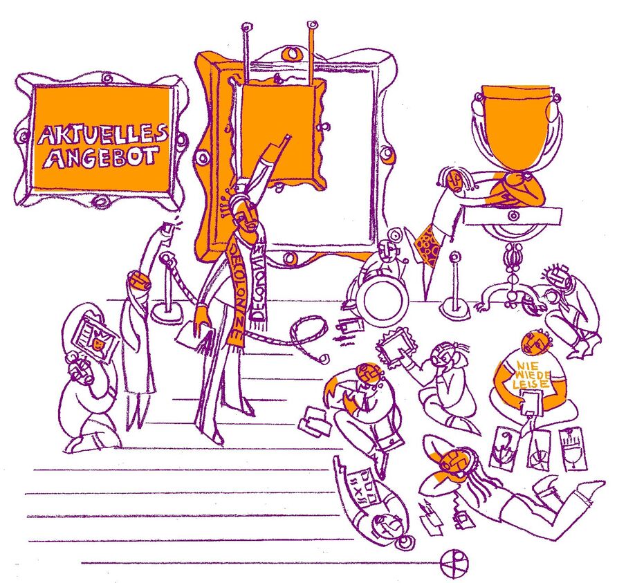Illustration: Rassismuskritische Kulturvermittlung, Workshops und Rundgänge von und mit Illustratorin Patricia Vester