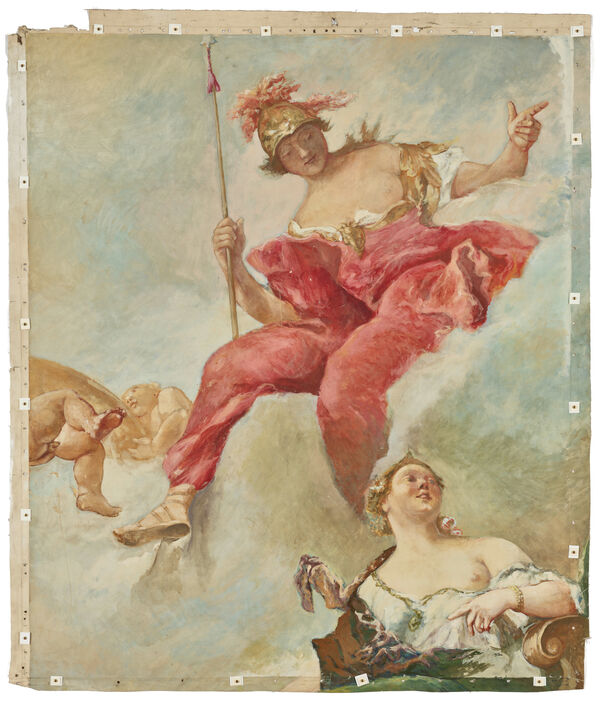 Karl Manninger, sample piece for the ceiling painting in the White Hall, New Wing, Charlottenburg Palace, Athena, 1970