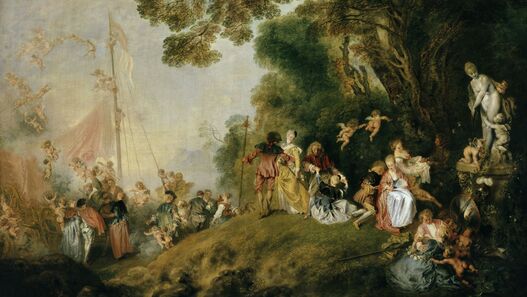 Antoine Watteau: Die Einschiffung nach Cythera (L' Embarquement pour Cythère), 1718/19 © SPSG / Jörg P. Anders Gemälde „Die Einschiffung nach Cythera (L' Embarquement pour Cythère)“ von Antoine Watteau, 1718/19