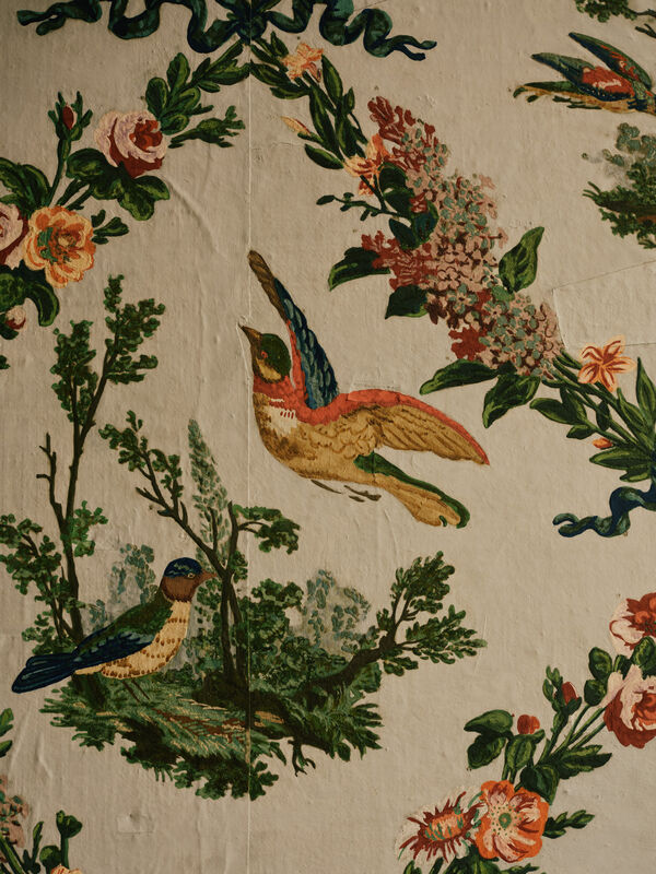 Schloss Pfaueninsel, Schlafkabinett des Königs, Detail der Tapete