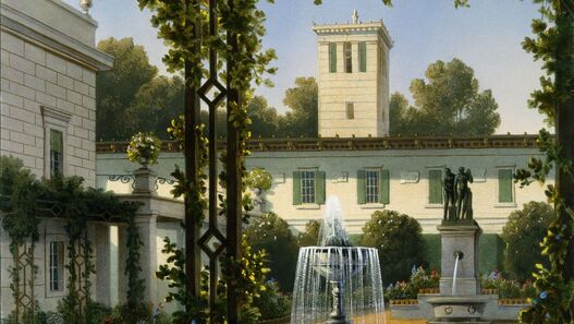 August Haun nach August Wilhelm Ferdinand Schirmer: Klein Glienicke, Gartenhof des Schlosses, 1854