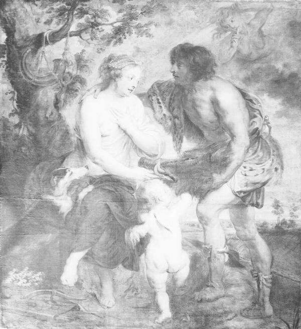 Rubens-Werkstatt, Meleager und Atalante, Öl auf Leinwand, 189 x 174 cm, GK I 7504, bereits in kurfürstlicher Zeit in den Sammlungen, vermutlich seit um 1747/63 in der Bildergalerie des Berliner Schlosses, seit spätestens 1891 in der Bildergalerie von Sanssouci, Potsdam. Seit 1945 Kriegsverlust
