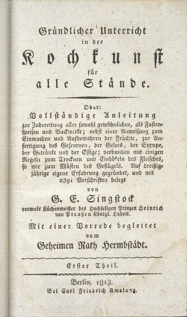 Titelseite zum ersten Teil des Kochbuchs © Kunst- und Kulturverein Rheinsberg e. V. Titelseite zum ersten Teil des Kochbuchs