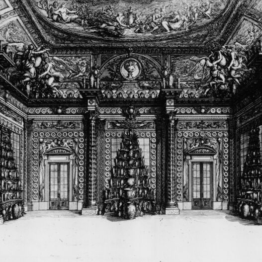 Die Porzellankammer im Schloss Oranienburg, Jean Baptiste Broebes, Blatt 14, aus: Vues des Palais et Maisons de Plaisance de Sa Majeste le Roy de Prusse, Augsburg 1733