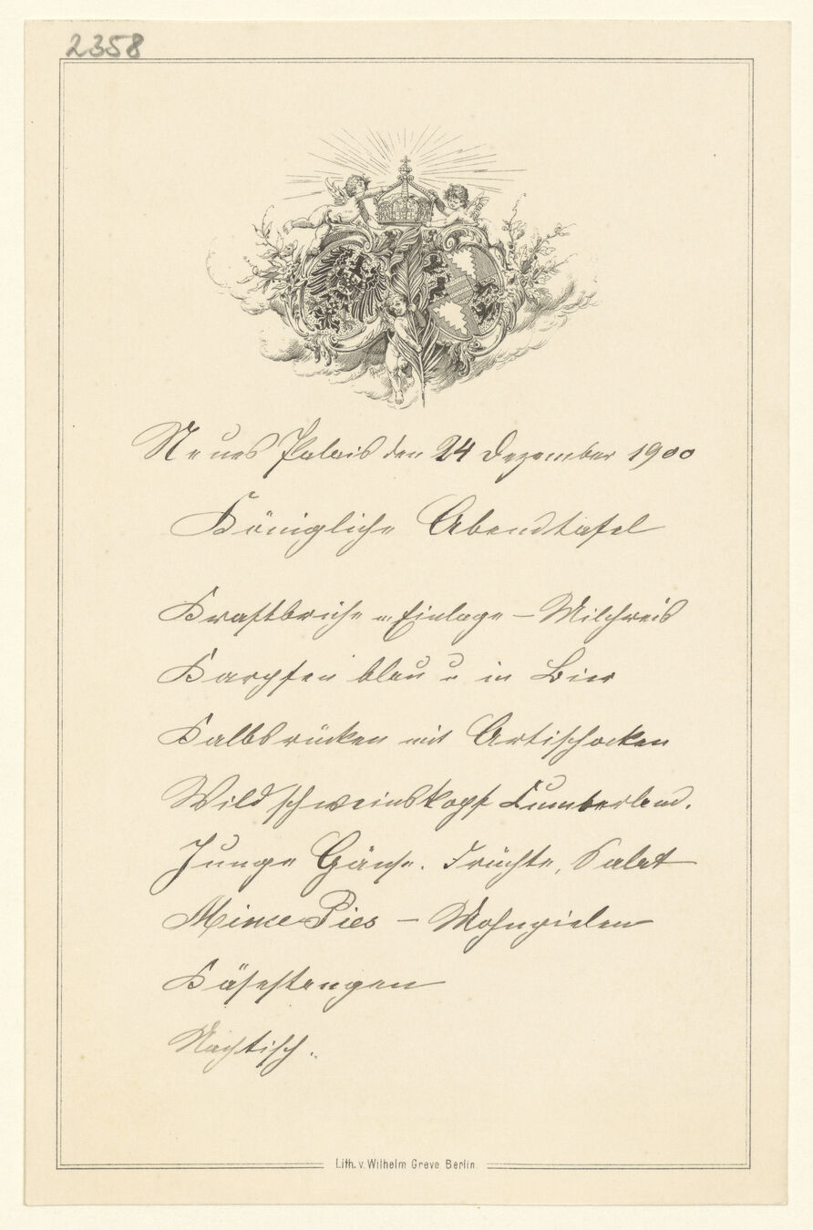 Menükarte vom 24. Dezember 1900