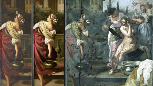 Artemisia Gentileschi, Bathseba im Bade, GK I 5392, verschiedene Zustände während der Restaurierung