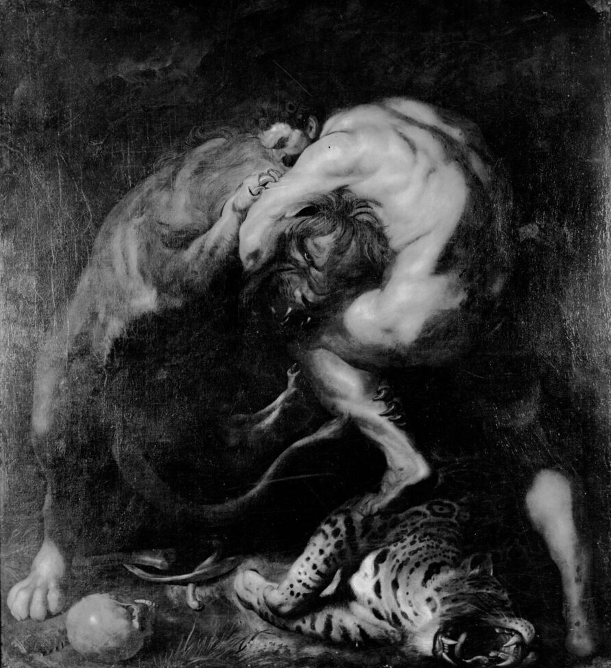 Rubens-Werkstatt, Herkules bezwingt den nemeischen Löwen, Öl auf Leinwand, 187 x 173 cm, seit 1945 Kriegsverlust