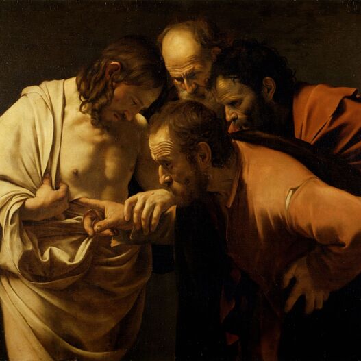 Gemälde „Der ungläubige Thomas“ von Michelangelo Merisi da Caravaggio, um 1601