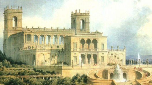 Projekt des Belvedere auf dem Pfingstberg, Aquarell F.v. Arnim, 1856