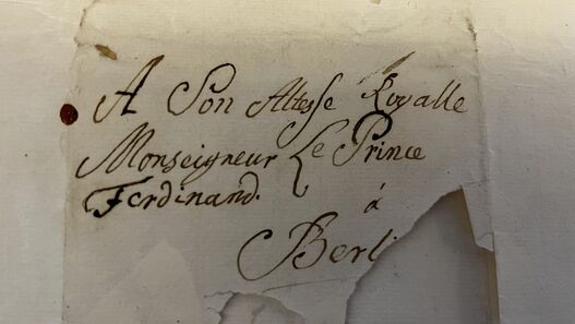 A Son Altesse Royalle Monsigneur Le Prince Ferdinand à Berlin, Brief des Prinzen Heinrich an seinen Bruder Prinz Ferdinand © SPSG Brief des Prinzen Heinrich an seinen Bruder Prinz Ferdinand: handschriftlich „A Son Altesse Royalle Monsigneur Le Prince Ferdinand à Berlin“