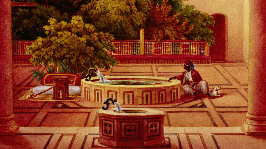 August Albrecht Sabac El Cher, Detail aus: Johannes Rabe: Damaskus, Blick in den Hof eines Wohnhauses, 1847