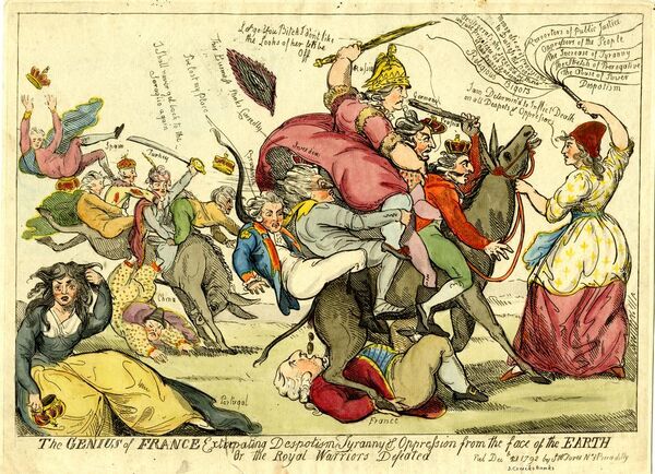 The genius of France extirpating despotism tyranny & oppression from the face of the earth or the royal worriors defeated. 1792