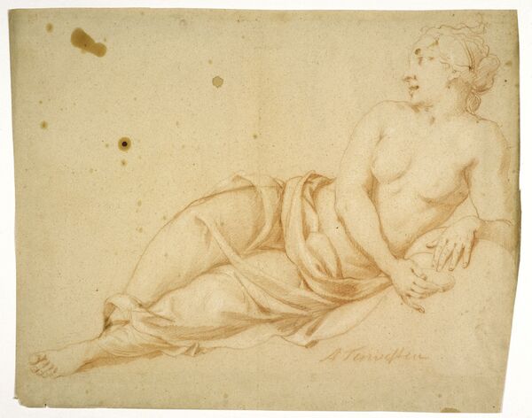 Studie zur "Virtù" an der Decke der Schwarzen Adlerkammer im Berliner Schloss von Augustin Terwesten, 1702