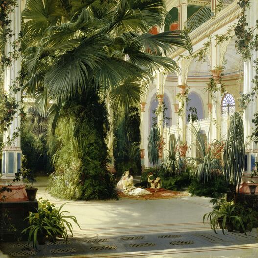 Gemälde „Inneres des Palmenhauses auf der Pfaueninsel“ von Karl Blechen, 1832-34