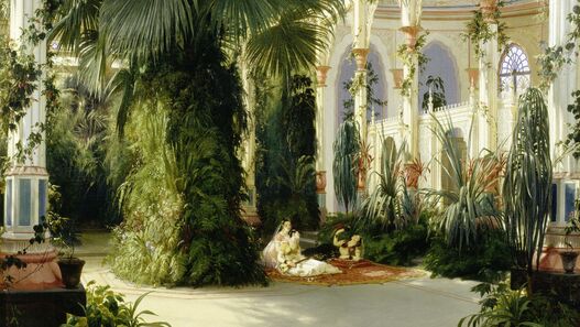 Gemälde „Inneres des Palmenhauses auf der Pfaueninsel“ von Karl Blechen, 1832-34