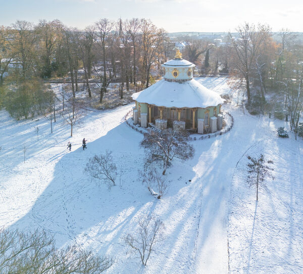 Park Sanssouci, Chinesisches Haus, im Winter, Drohnenaufnahme