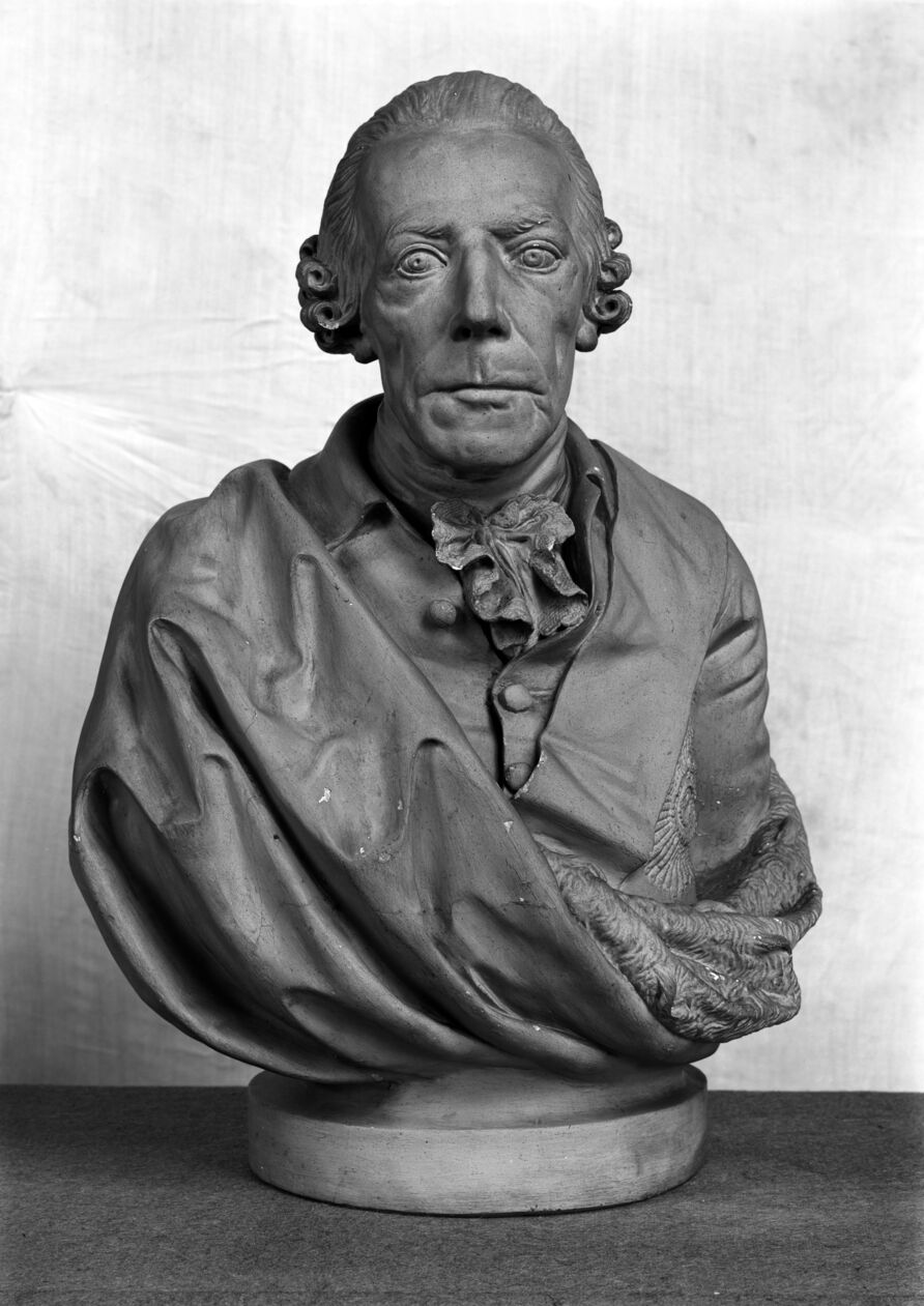 Potsdam, Schloss Sanssouci: Johannes Eckstein: König Friedrich II. von Preußen, Gips, gefasst. Nach der Totenmaske 17. August 1786
