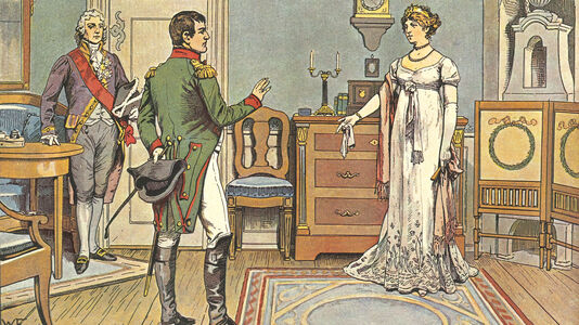 Unterredung mit Napoleon in Tilsit, 1807 aus: „Die Königin Luise in 50 Bildern für Jung und Alt“, Verlag Paul Kittel, Berlin 1896