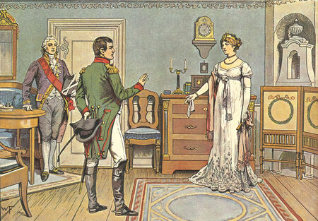 Unterredung mit Napoleon in Tilsit, 1807 aus: „Die Königin Luise in 50 Bildern für Jung und Alt“, Verlag Paul Kittel, Berlin 1896