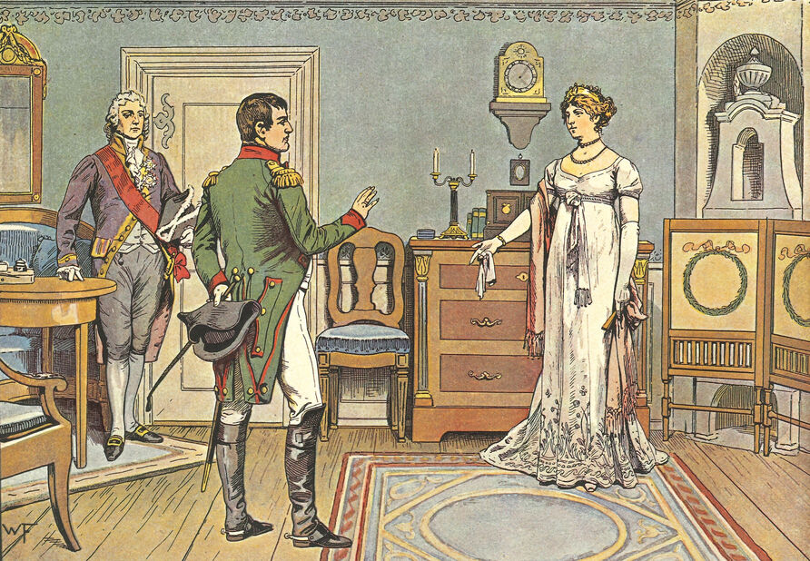 Unterredung mit Napoleon in Tilsit, 1807 aus: „Die Königin Luise in 50 Bildern für Jung und Alt“, Verlag Paul Kittel, Berlin 1896