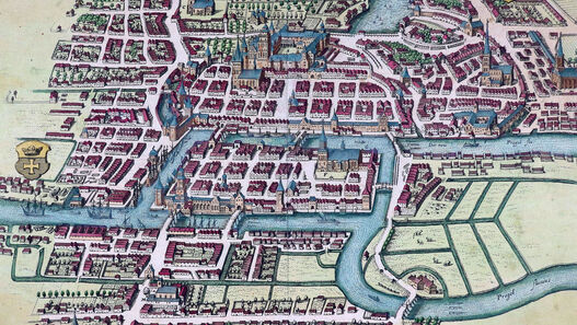 Kolorierter Stadtplan von Königsberg nach Matthäus Merian, um 1650