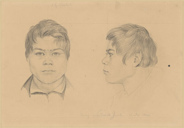 Harry von den Sandwich-Inseln, en face und im Profil nach links, Bleistiftzeichnung von Johann Gottlieb von Schadow