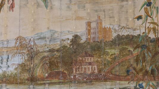Schloss Pfaueninsel, Otaheitisches Kabinett , Detail des Wandgemäldes von Peter Ludwig Lütke
