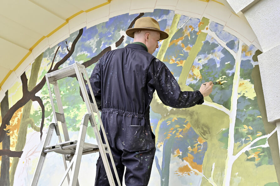 Wandbild Schloss Pfaueninsel, Eindrücke vom Arbeitsprozess