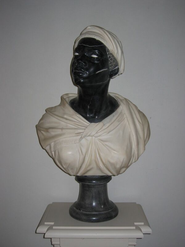 Eduard Stützel: Portrait of an African Woman, copy, 19th century, coloured natural stone, signed „E. STÜTZEL. Fecit. 1841“, Skulpt.slg. 209