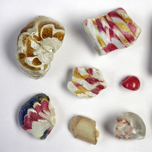 Johann Kunckel, fragments from the production of glass beads, 1685-1688, coloured glass, Kunckel cabinet in Peacock Island Dairy, on permanent loan from the Museum für Vor- und Frühgeschichte, Staatliche Museen zu Berlin, Prussian Cultural Heritage