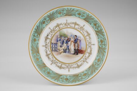 Königliche Porzellanmanufaktur Berlin: Teller mit der Darstellung der Begegnung von Luise und Napoleon, um 1840