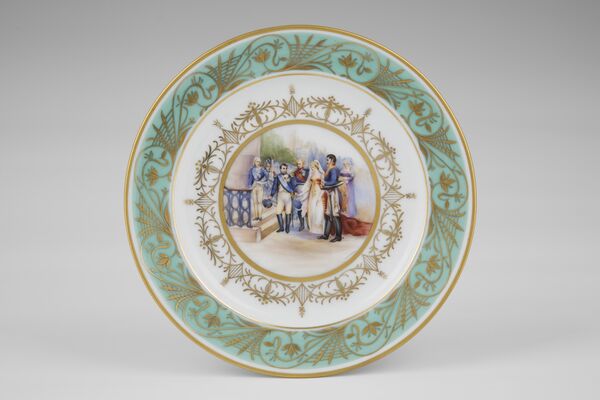 Königliche Porzellanmanufaktur Berlin: Teller mit der Darstellung der Begegnung von Luise und Napoleon, um 1840