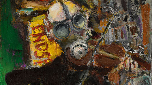 Bernhard Heisig, Schutzversuche mit Musik (Detail), 1997, Öl auf Leinwand, 150 x 60 cm